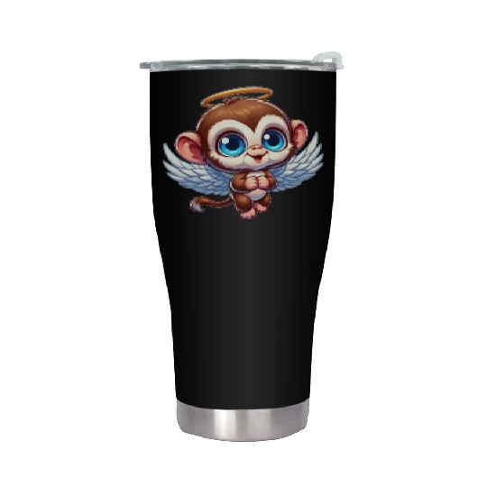 Monkey chimpanzee angel cartoon Stainless Steel Tumblers
