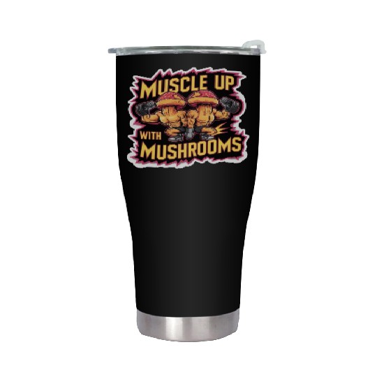 Muscle Up Mushroom Vintage Neon Line Comic Retro Stainless Steel Tumblers