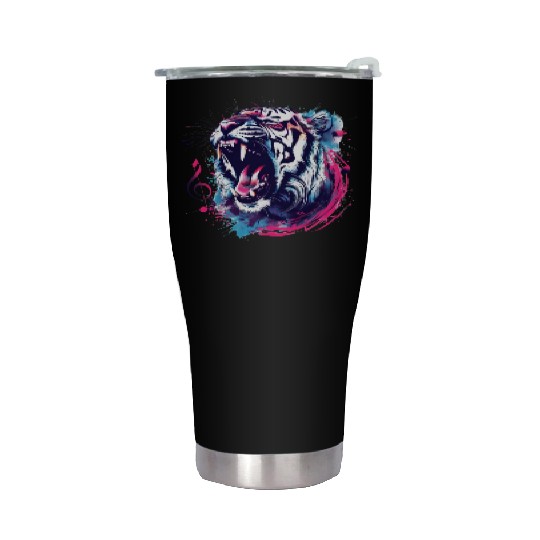 A fierce tiger roaring with musical notes emanatin Stainless Steel Tumblers