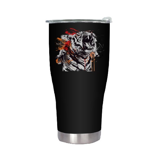 A fierce tiger roaring with musical notes emanatin Stainless Steel Tumblers