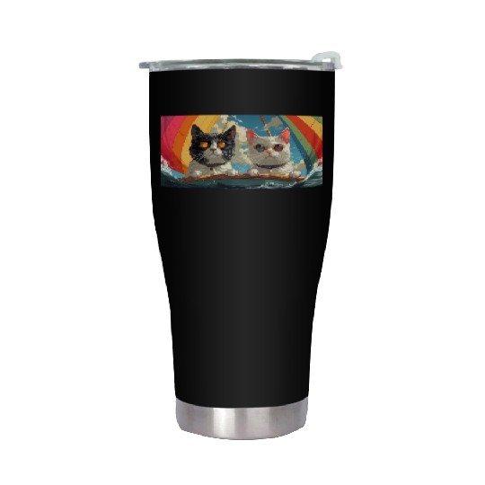 PURRCRAFT - Pride Cat Couple Sailing the Rainbow Stainless Steel Tumblers