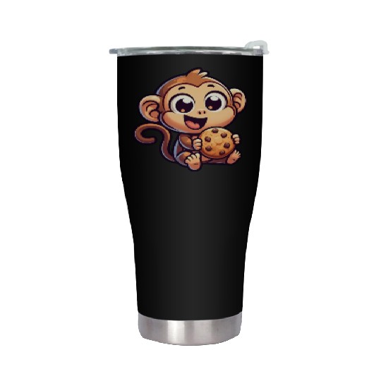 Chimpanzee with Cookie Sweet Treat Stainless Steel Tumblers