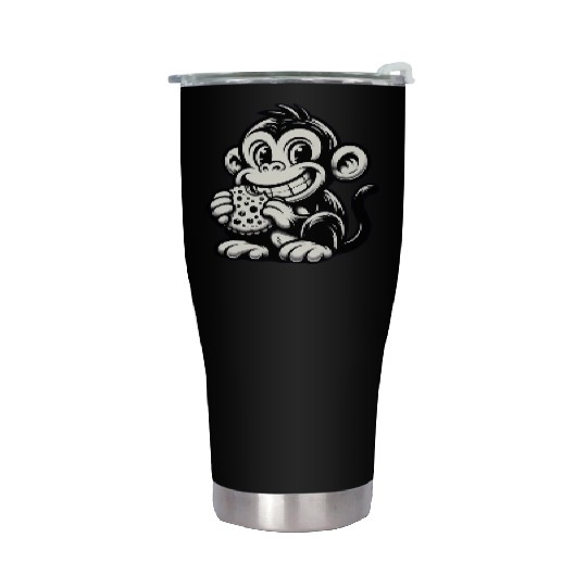 Chimpanzee with Cookie Monochrome Design Stainless Steel Tumblers