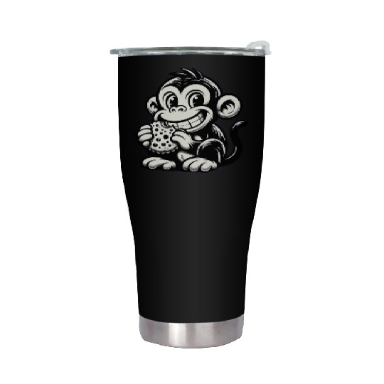 Chimpanzee with Cookie Monochrome Design Stainless Steel Tumblers