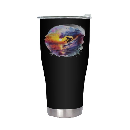 Watercolor Sunset Surfing Clipart | Surfboard, Stainless Steel Tumblers
