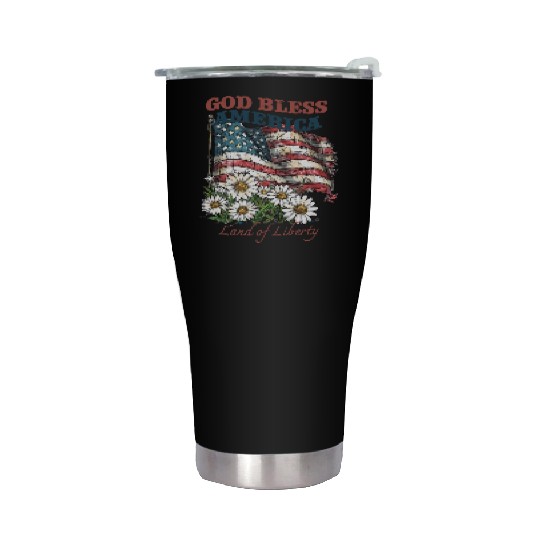 God Bless America 4th Of July US Flag Daisy Stainless Steel Tumblers