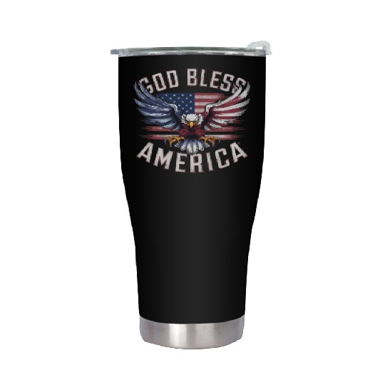 God Bless America Eagle Happy 4th Of July US Flag Stainless Steel Tumblers