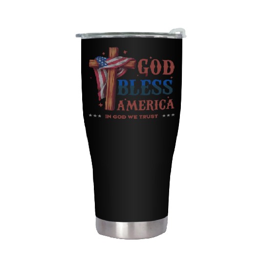 God Bless America Proud Retro US Flag 4th Of July Stainless Steel Tumblers