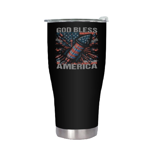 God Bless America Retro US Flag Funny Fireworks Stainless Steel Tumblers