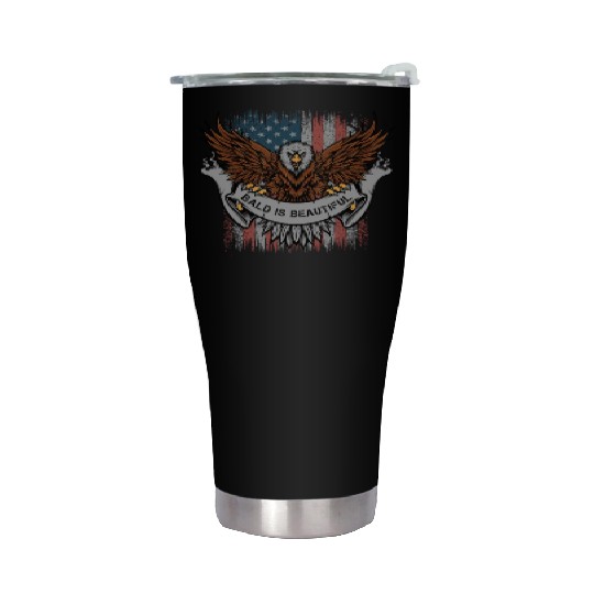 Bald Is Beautiful US Flag 4th Of July Funny Eagle Stainless Steel Tumblers