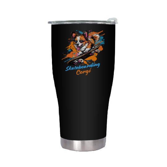 Skateboarding Corgi Adventure Stainless Steel Tumblers