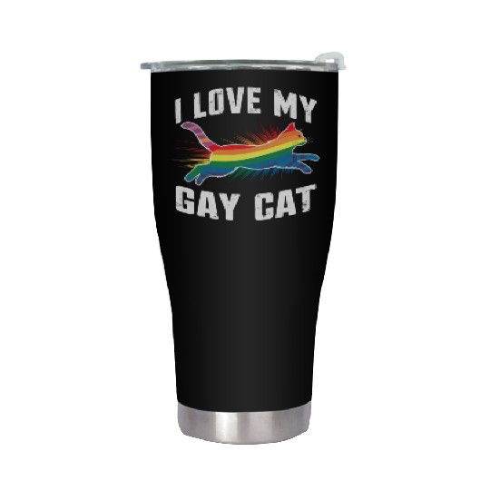 I Love My Gay Cat Funny Rainbow Pride Lgbt Stainless Steel Tumblers