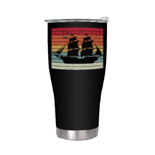 Vintage Retro Sun Set Pirate Ship Stainless Steel Tumblers