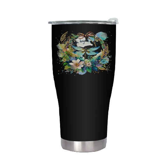 One day at a time dragonfly floral Stainless Steel Tumblers