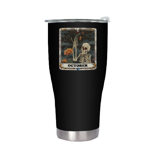 October Gothic Tarot Card - Marigold Flower & Skel Stainless Steel Tumblers