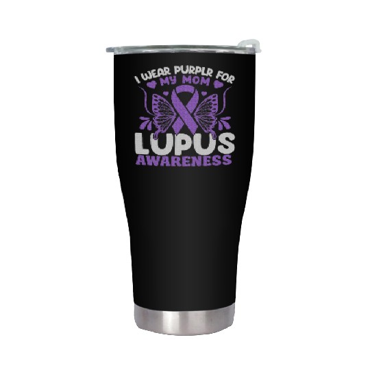 I Wear Purple For My Mom Lupus Awareness Design Stainless Steel Tumblers