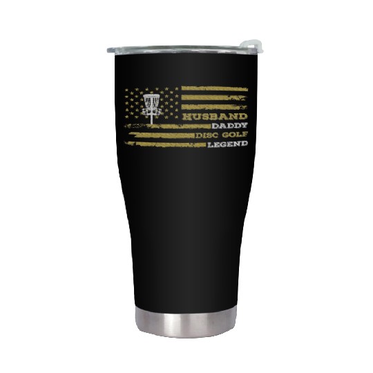 Disc Golf Husband Daddy US Flag Stainless Steel Tumblers