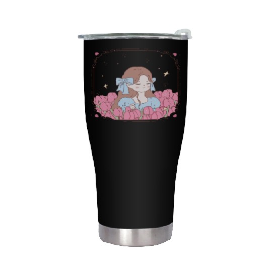 girl and tulips Stainless Steel Tumblers