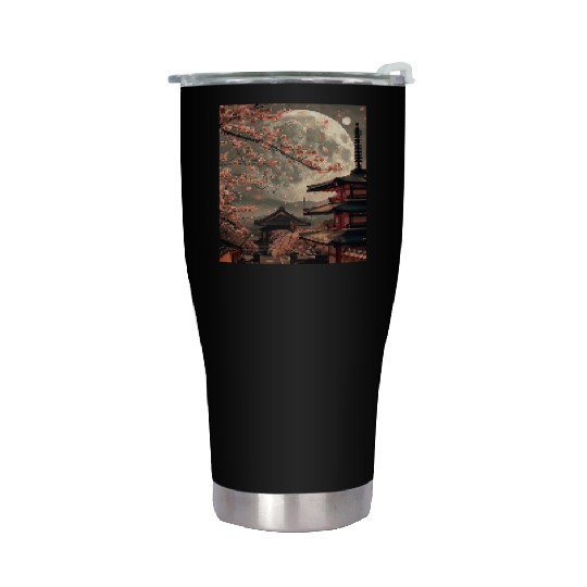 Full Moon in Tokyo Japan Sakura Stainless Steel Tumblers