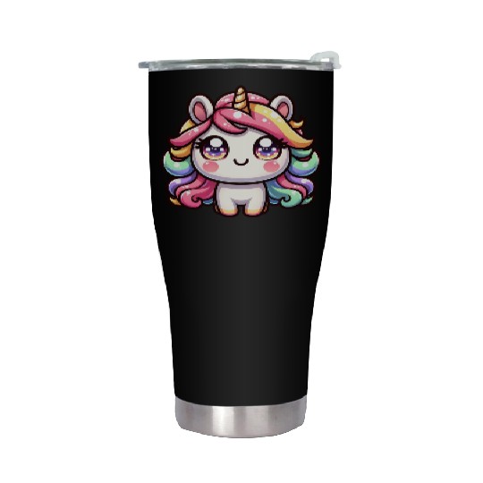 Cute chibi Unicorn with colorful hair Stainless Steel Tumblers