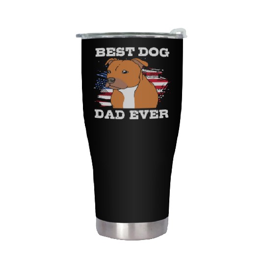 Fathers Day Dog Dad With American Flag Staffy Dad Stainless Steel Tumblers