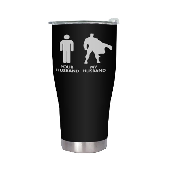 Womens Your Husband vs My Husband Superhero Wife Stainless Steel Tumblers