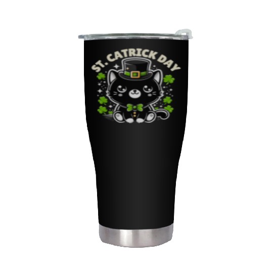Funny St. Patrick's Day Cat Humorous Cat Graphic Stainless Steel Tumblers