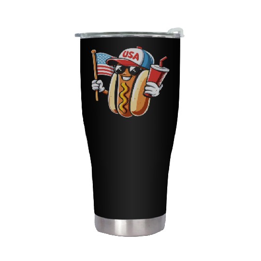 4th July Hot Dog USA Patriotic Character Fun Stainless Steel Tumblers