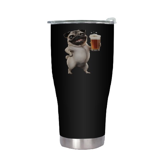 Pug Drinking Beer Realistic Stainless Steel Tumblers