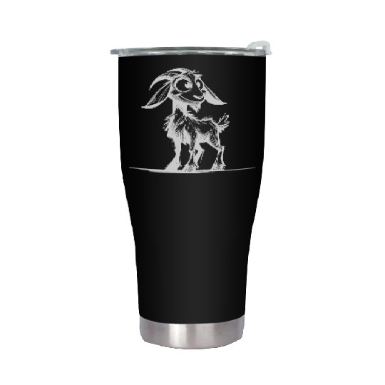 Grinning Goat Pencil Sketch Drawing Stainless Steel Tumblers