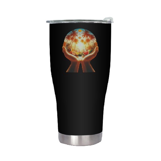 Sunset Paradise: Embrace the Season: Tropical Vibe Stainless Steel Tumblers