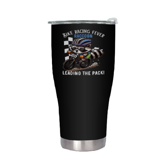 Raccoon Rides to Glory| bike racing fever raccoon Stainless Steel Tumblers