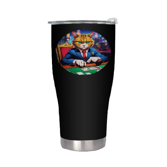 The Gambler Cat's Blackjack Night Stainless Steel Tumblers