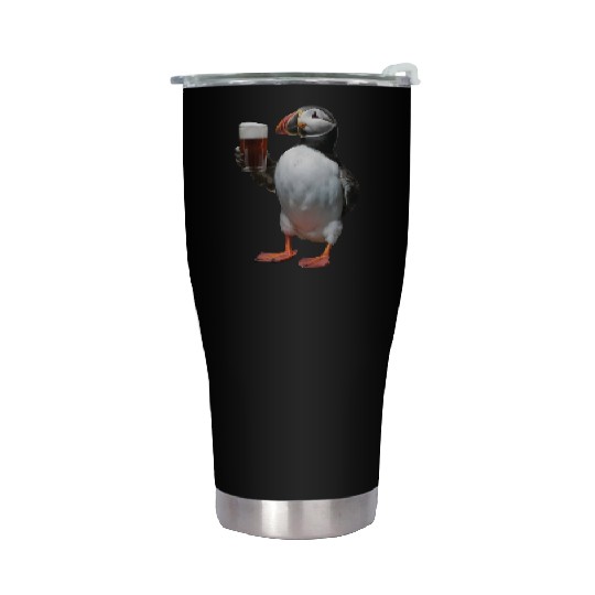 Atlantic Puffin Drinking Beer Realistic Stainless Steel Tumblers