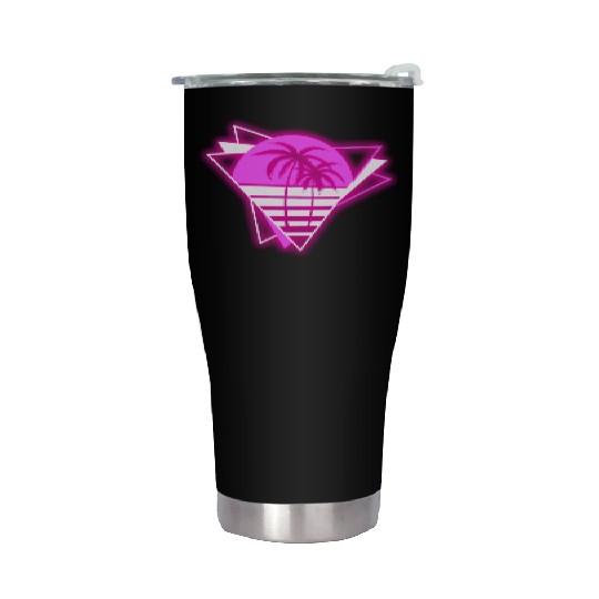 Neon Paradise: Vibrant Palm Design Stainless Steel Tumblers
