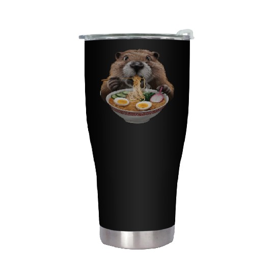 Beaver Eating Ramen Realistic Stainless Steel Tumblers