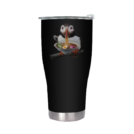 Atlantic Puffin Eating Ramen Realistic Stainless Steel Tumblers