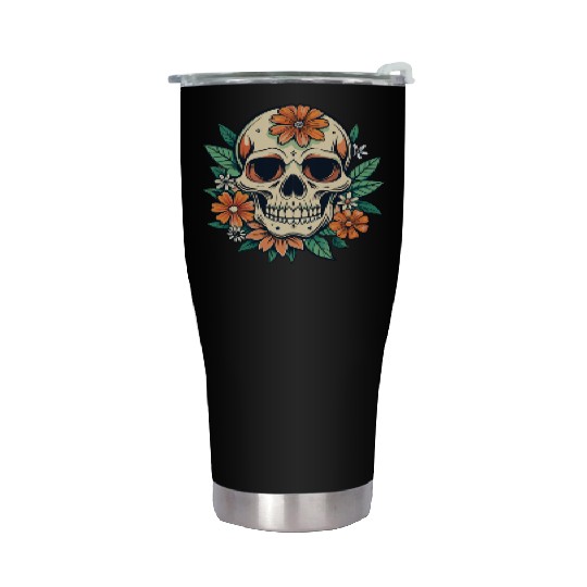 Vintage Retro Halloween Sugar Skull with floral Stainless Steel Tumblers