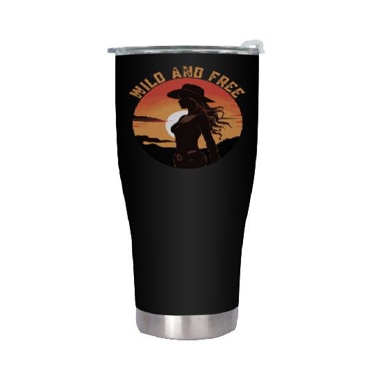 Wild and Free Cowgirl Retro Sunset Stainless Steel Tumblers
