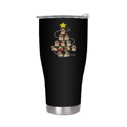 Pug Christmas Tree Dog Santa Claus Hat Xmas Merry Stainless Steel Tumblers