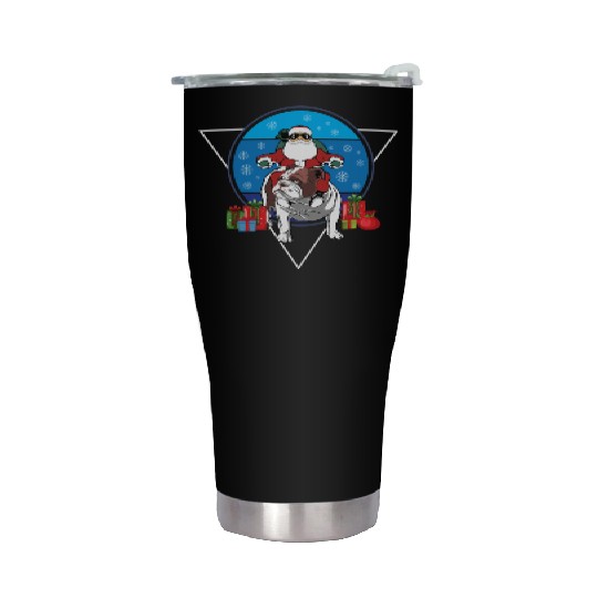Christmas Santa Claus Riding English Bulldog Xmas Stainless Steel Tumblers