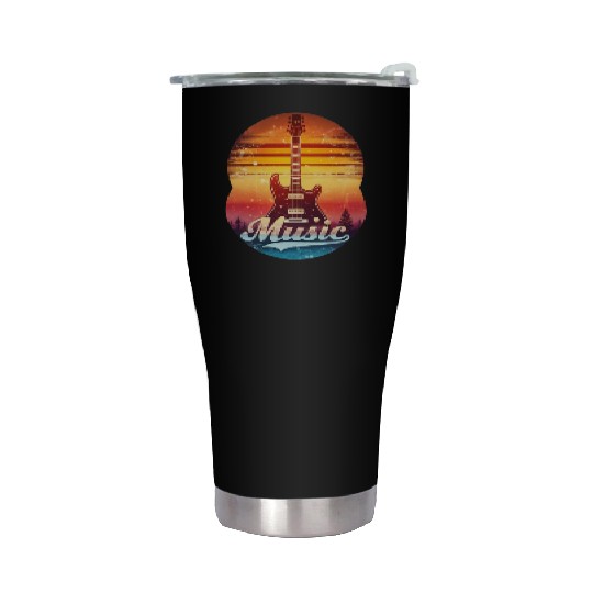 Music Guitar Sunset Vintage Style Streetwear Stainless Steel Tumblers