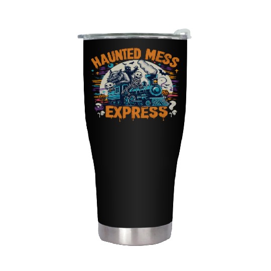 Haunted Mess Express Fun Spook Halloween Train Pun Stainless Steel Tumblers