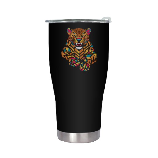 Colorful Geometric Jaguar Illustration Stainless Steel Tumblers