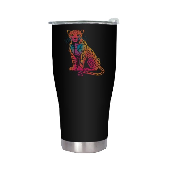 Colorful Geometric Jaguar Artwork for Bold Stainless Steel Tumblers