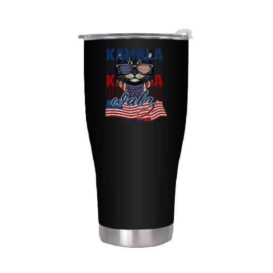 Patriotic Cat with Sunglasses and Kamala-Walz 2024 Stainless Steel Tumblers