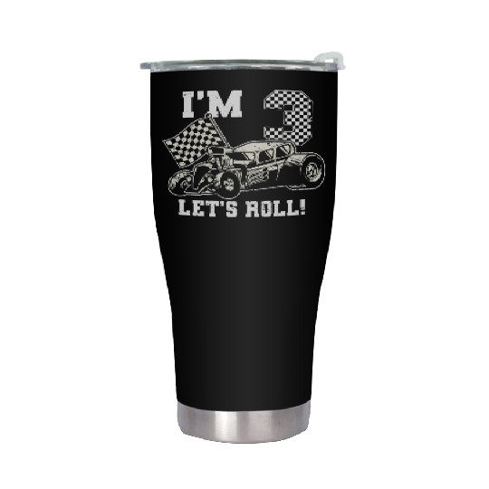 Race Car 3rd Birthday Boy 3 Three Toddler Racing Stainless Steel Tumblers