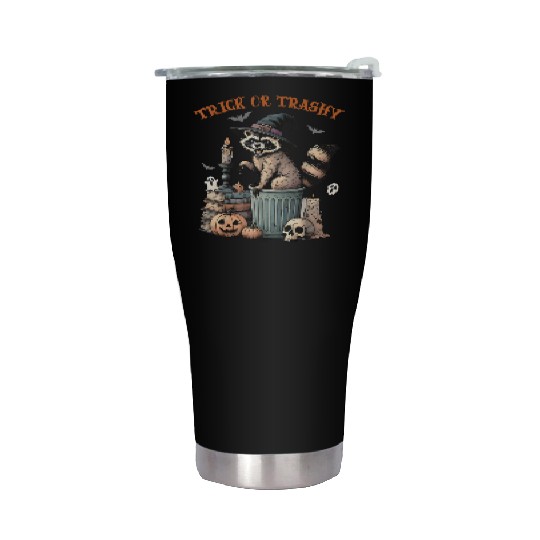 Trick Or Trashy Funny Raccon Halloween Stainless Steel Tumblers