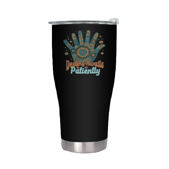 SAYING: Destiny awaits patiently, retro palm, sun Stainless Steel Tumblers