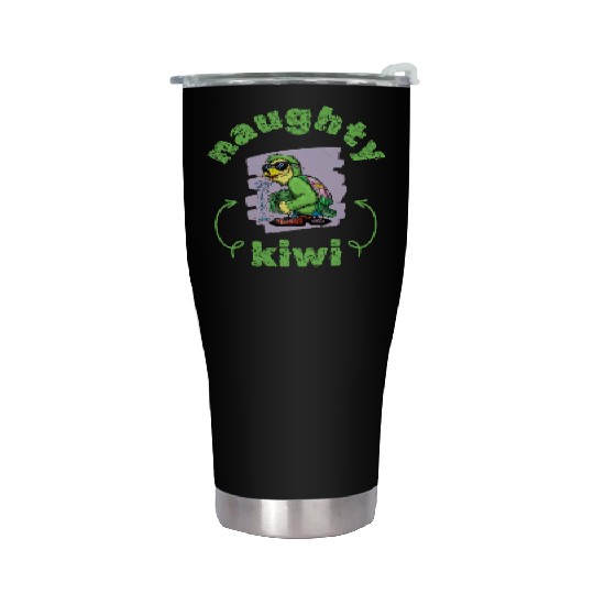 Funny naughty green kiwi bird Stainless Steel Tumblers